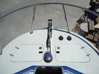 The bow with the Freedom 800 windlass and dual anchor lockers